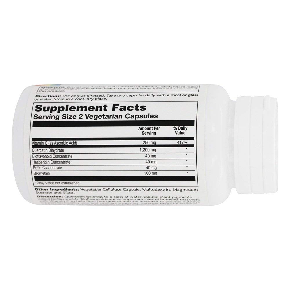 Solaray Mega Quercetin, Healthy Sinus &amp; Immune Support &amp; AMPK Activator, Rutin, Hesperidin &amp; Bromelain, 60 VegCaps