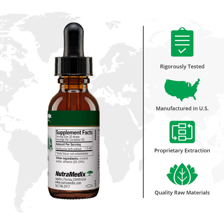NutraMedix Houttuynia - Gastrointestinal, Immune System &amp; Microbial Support Tincture - Helps with Digestion, GI Health &amp; Body Detox Cleanse - Plant-Based Liquid Drops (1 oz / 30 ml)