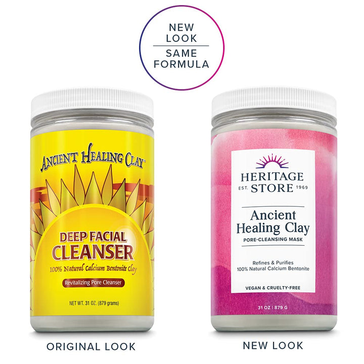 Heritage Store Ancient Healing Clay Pore-Cleansing Mask | Refines &amp; Purifies with 100% Natural Calcium Bentonite | 31oz