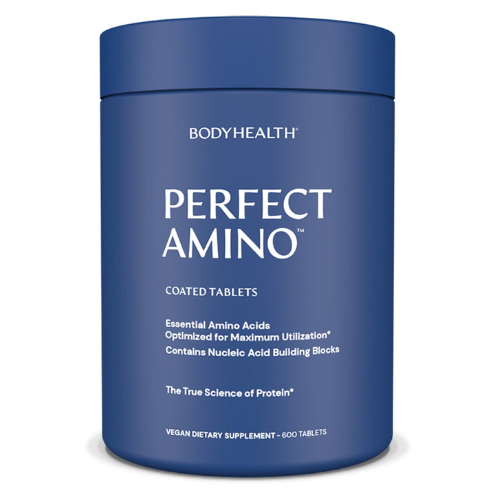 BodyHealth PerfectAmino (600 ct) Easy to Swallow Tablets, Essential Amino Acids Supplement with BCAAs, Vegan Protein for Pre/Post Workout &amp; Muscle Recovery with Lysine, Tryptophan, Leucine, Methionine