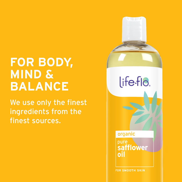 Life-flo Pure Safflower Oil, Organic, Moisture-Rich Face and Body Oil for Skin Care and Hair Care, Soothing Massage Oil and Carrier Oil, Hypoallergenic, 60-Day Guarantee, Not Tested on Animals, 16oz
