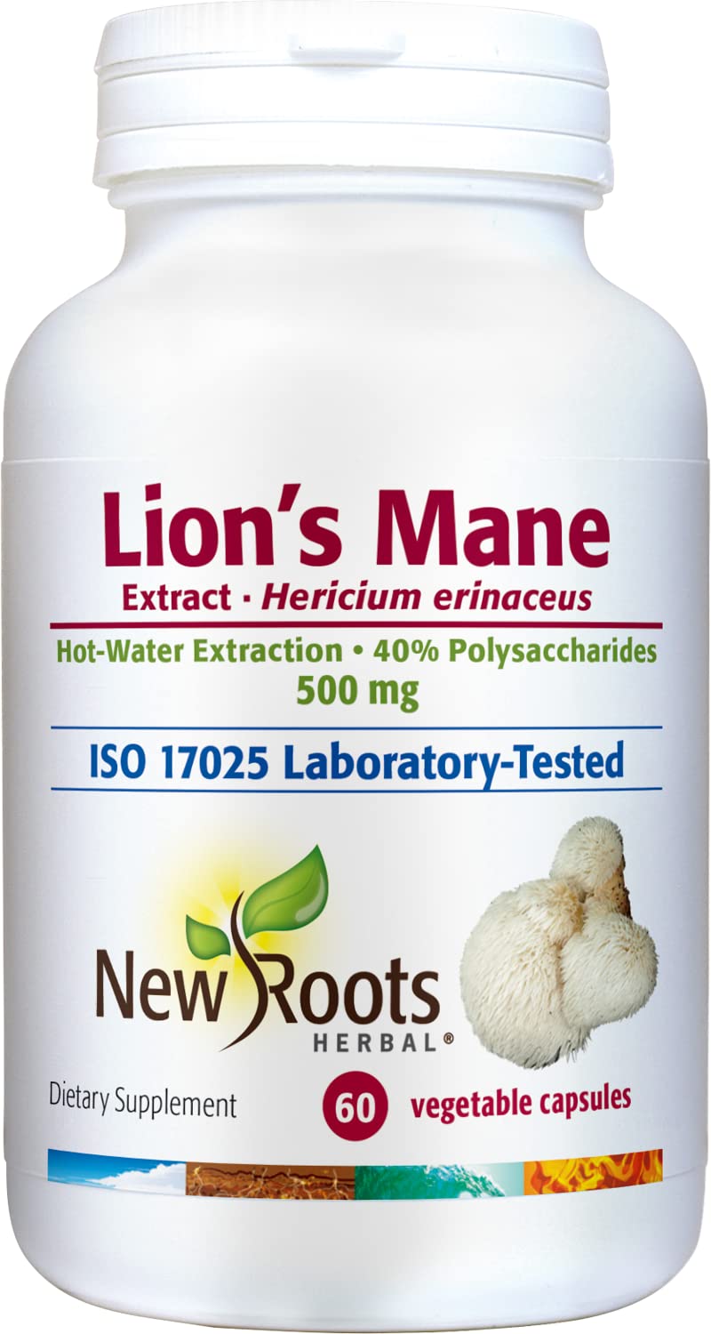 NEW ROOTS HERBAL Lions Mane Supplement Capsules (60 Caps) | 500mg Highly Concentrated Lion&