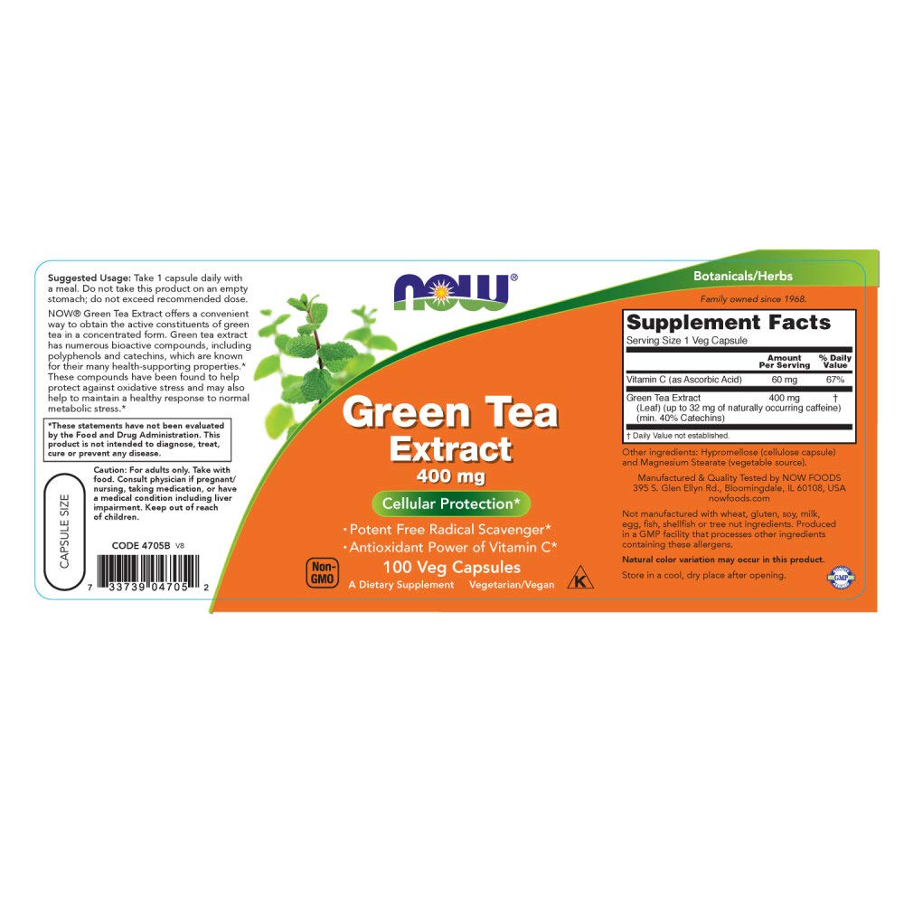 NOW Green Tea Extract, 400mg,100 Capsules (Pack of 2) - The Oasis of Health