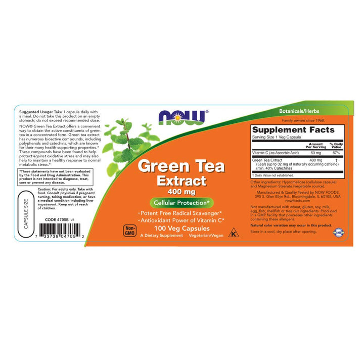 NOW Green Tea Extract, 400mg,100 Capsules (Pack of 2) - The Oasis of Health