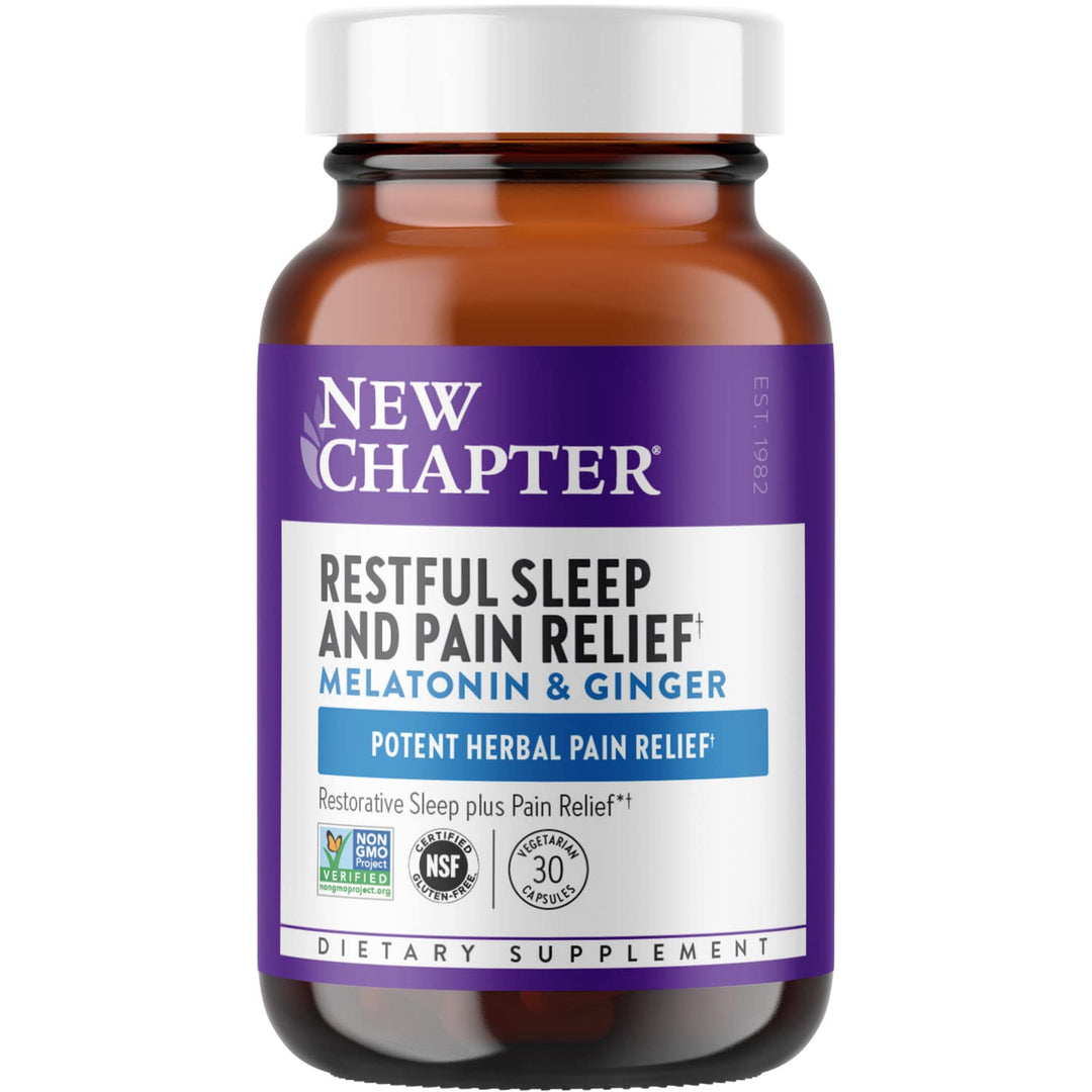 New Chapter Sleep Aid, Restful Sleep and Pain Relief, Melatonin &amp; Ginger Sleep Supplement, Gluten Free and Non-GMO, 30 Vegetarian Capsules