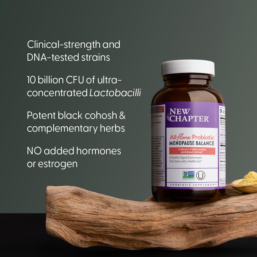 New Chapter All-Flora Probiotic Menopause Balance, Ultra-Concentrated Probiotics for Women with Black Cohosh for Menopause Hot Flashes, 100% Vegan, 30 Vegan Capsules