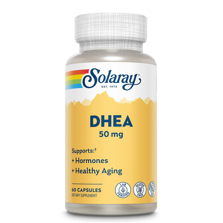 SOLARAY DHEA Supplement for Women and Men - DHEA 50mg - Supports Hormone Balance and Healthy Aging - Lab Verified, Gluten Free, Made Without Soy - 60-Day Guarantee - 60 Servings, 60 Capsules