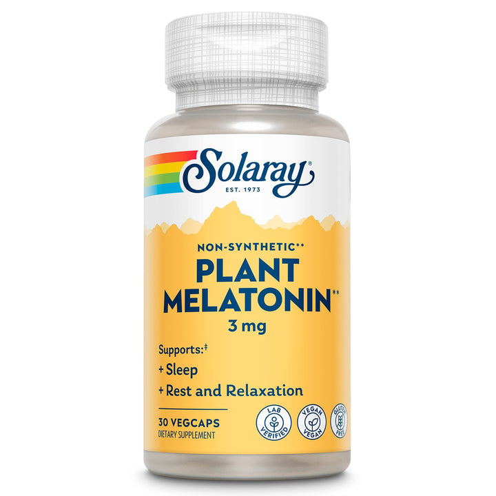 SOLARAY Plant Melatonin 3mg - Sleep Aid Supplement Made with Somato - Vegan, Non Synthetic, Nature-Derived Sleeping Pills Support - Gluten Free, Lab Verified - 30 Servings, 30 VegCaps