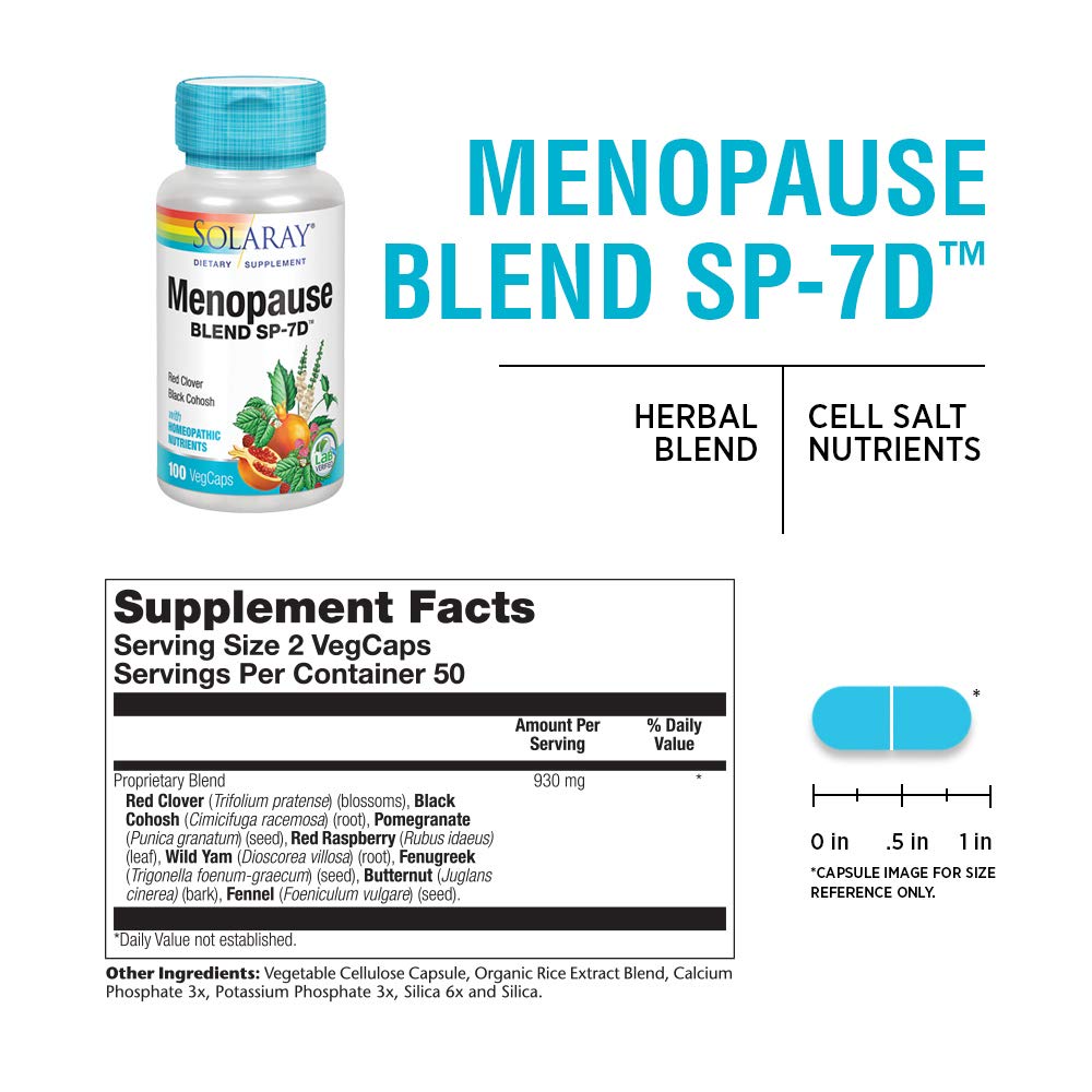 SOLARAY Menopause Blend SP-7D | Herbal Blend w/Cell Salt Nutrients to Help Provide Menopause Support | Non-GMO, Vegan | 50 Servings | 100 VegCaps