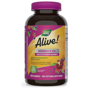 Nature's Way Alive! Women?s 50+ Daily Gummy Multivitamins, Supports Multiple Body Systems*, Supports Healthy Heart, Brain & Bones,* B-Vitamins, Mixed Berry Flavored, 150 Gummies(Packaging May Vary)