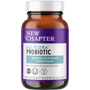 New Chapter Probiotic All-Flora - 30 ct (1 Month Supply) for Advanced Digestion & Complete Gut Health with Prebiotics + Postbiotics, Clinically Studied Strains, 100% Vegan, Non-GMO, Shelf Stable