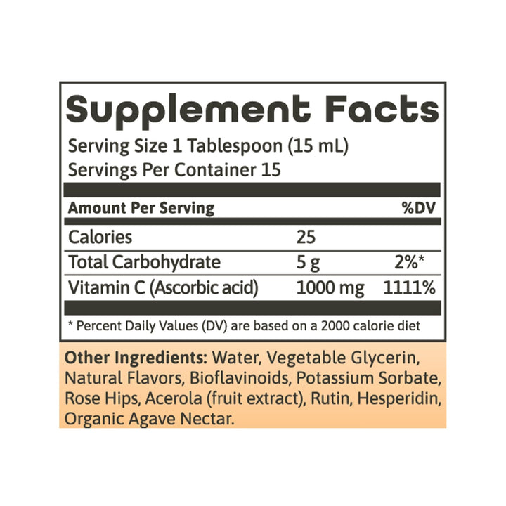 Dynamic Health Liquid Vitamin C Natural Citrus - 1000 mg per Serving, Liquid Supplement for Men and Women, with Bioflavonoids &amp; Rose Hips, Vegetarian &amp; Gluten Free - 8 fl oz