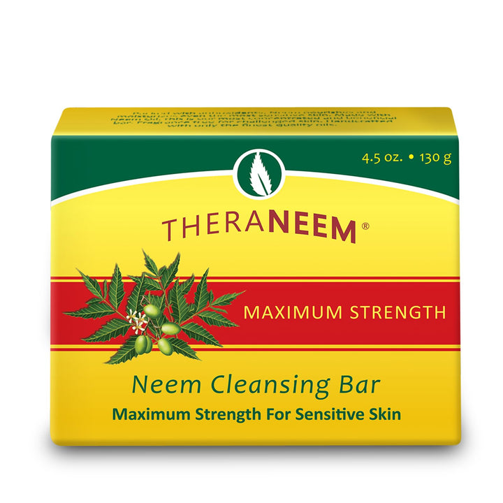 TheraNeem Neem Oil Cleansing Soap Bar for Sensitive Skin - Body Wash Bar for Women &amp; Men, Made with Organic Olive, Coconut, Palm, &amp; Jojoba Oils, Gentle Clean, Natural Herbal Cleanser - 4.5 oz