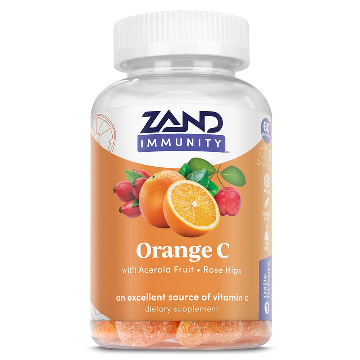 ZAND Immunity Orange Vitamin C Gummies, Wellness and Immune Support Supplement, Chewable Vitamin C w/Citrus Bioflavonoids, Rose HIPS and Acerola, Vegan, Gluten Free, 60-Day Guarantee, 30 Servings