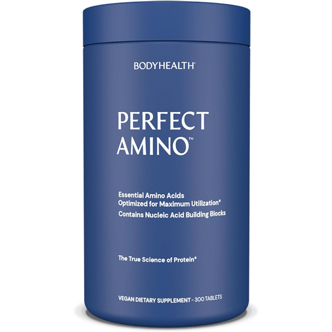 BodyHealth PerfectAmino (300 Tablets) Essential Amino Acid Supplement with BCAA and EAA, Muscle Recovery, Boost Energy &amp; Stamina, 99% Utilization, Vegan Branched Chain Protein Pre/Post Workout