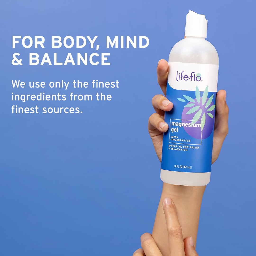 Life flo Magnesium Gel - Topical Pure Magnesium Chloride Gel from The Ancient Zechstein Seabed, Calm Soothing Relief for Adults &amp; Kids for Sore Muscles, Leg Cramps, Use for Massage - 16 fl oz