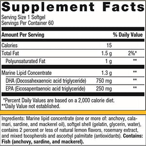 Metagenics - OmegaGenics Neuro 1000, 750 mg DHA and 250 mg EPA, Concentrated, Purified Source of Omega-3 Fatty acids, 60 Count - The Oasis of Health