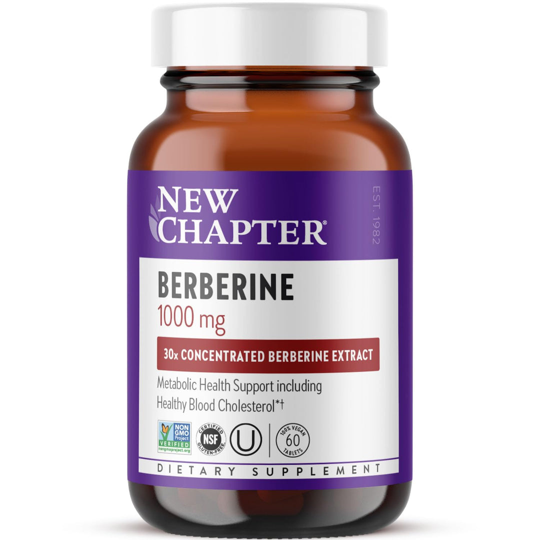 New Chapter Berberine Supplement - Super-Potent Berberine 1000 mg, 30x Concentrated Indian Barberry Extract to Support Metabolic Health + Heart Health + Glucose Support, Vegan, Gluten Free, 60 Count