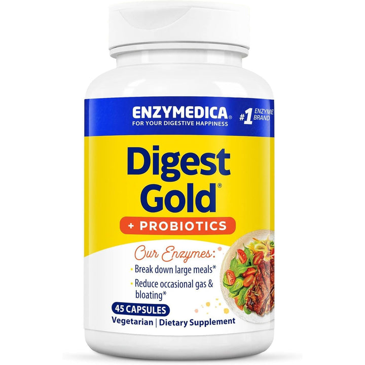 Enzymedica Digest Gold + Probiotics, 2-in-1 Formula for Gut Health, Digestive Enzymes &amp; 1 Billion Active Probiotic Cultures, 45 Count - The Oasis of Health