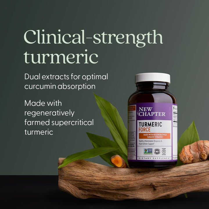 New Chapter Turmeric Supplement, One Daily, Heart, Brain &amp; Healthy Inflammation Support, Supercritical Turmeric Curcumin Means No Black Pepper Needed, Non-GMO, Gluten Free – 60 Count (2 Month Supply)