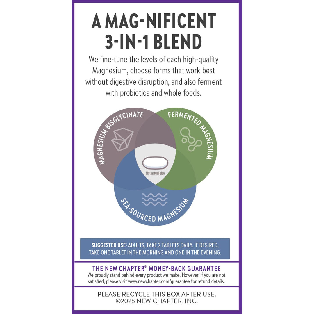 New Chapter Magnesium Complex Supplement, 325mg with Magnesium Glycinate + Sea-Sourced + Fermented Forms for Heart, Bone, Nerve, Muscle &amp; Cellular Energy, 100% Vegan, 180 Tablets