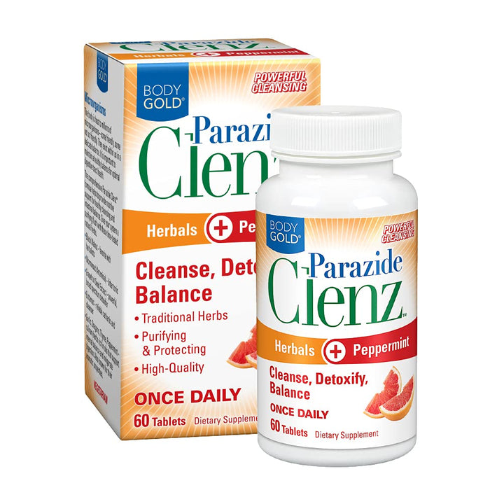 Body Gold Parazide Clenz Herbals &amp; Peppermint | Intestinal Cleanse &amp; Detox w/Black Walnut &amp; More | 30 Serv, 60 Tablets