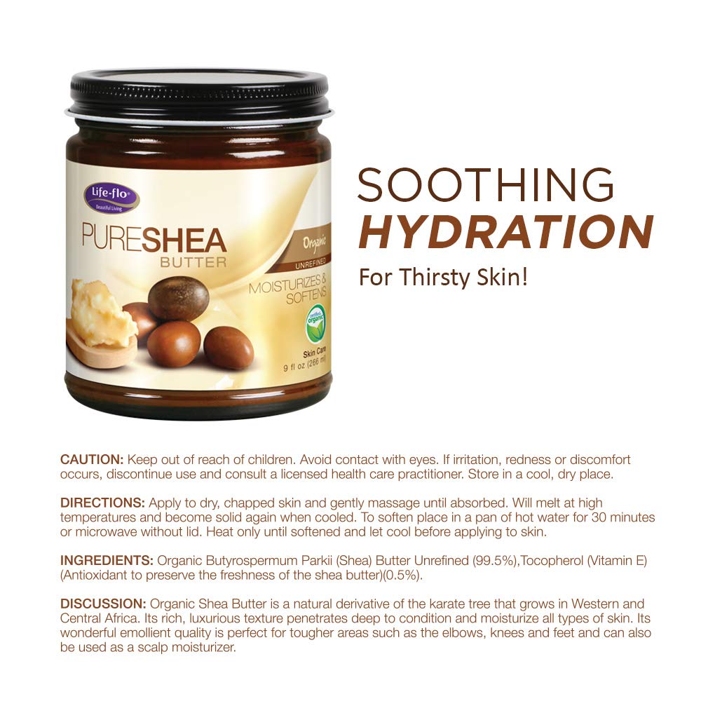 LIFE-FLO Pure Organic Shea Butter, Unrefined | Moisturizes, Smooths &amp; Conditions Skin, Hair &amp; Scalp | No Parabens | 9oz