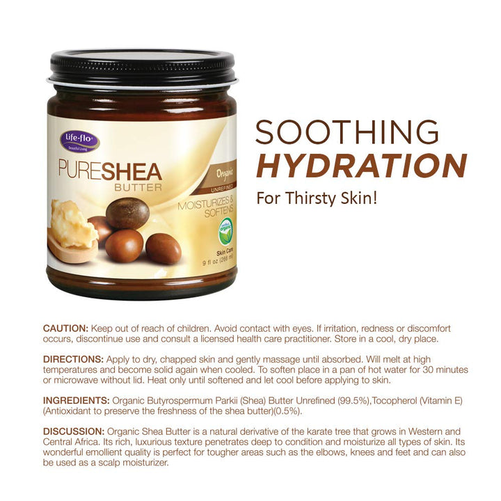 LIFE-FLO Pure Organic Shea Butter, Unrefined | Moisturizes, Smooths &amp; Conditions Skin, Hair &amp; Scalp | No Parabens | 9oz