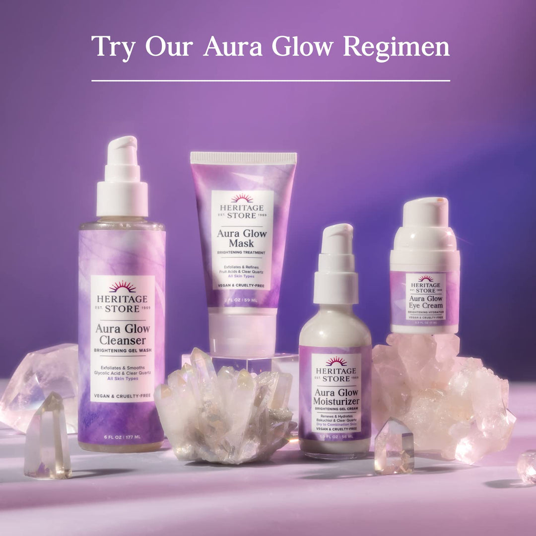 HERITAGE STORE Aura Glow Face Moisturizer for Dry Combination Skin - Gel Facial Moisturizer Brightens, Firms Skins Appearance, Adds Radiance w/Bakuchiol, Clear Quartz, Vegan, 60-Day Guarantee, 1.9oz