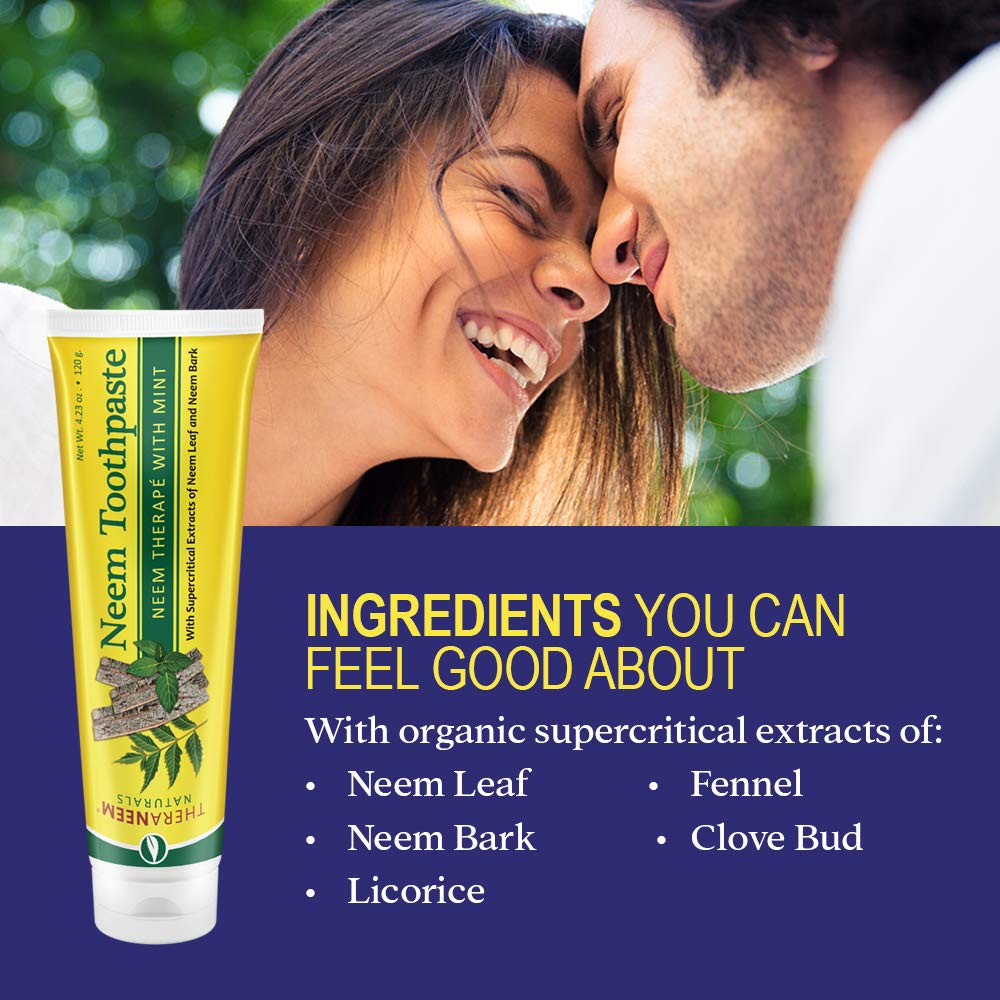 TheraNeem Neem Toothpaste - Herbal Tooth Paste for Teeth and Gums, Fluoride Free Toothpaste with Neem Leaf and Bark Extracts for Adults and Children - 4.23 oz (Pack of 1)