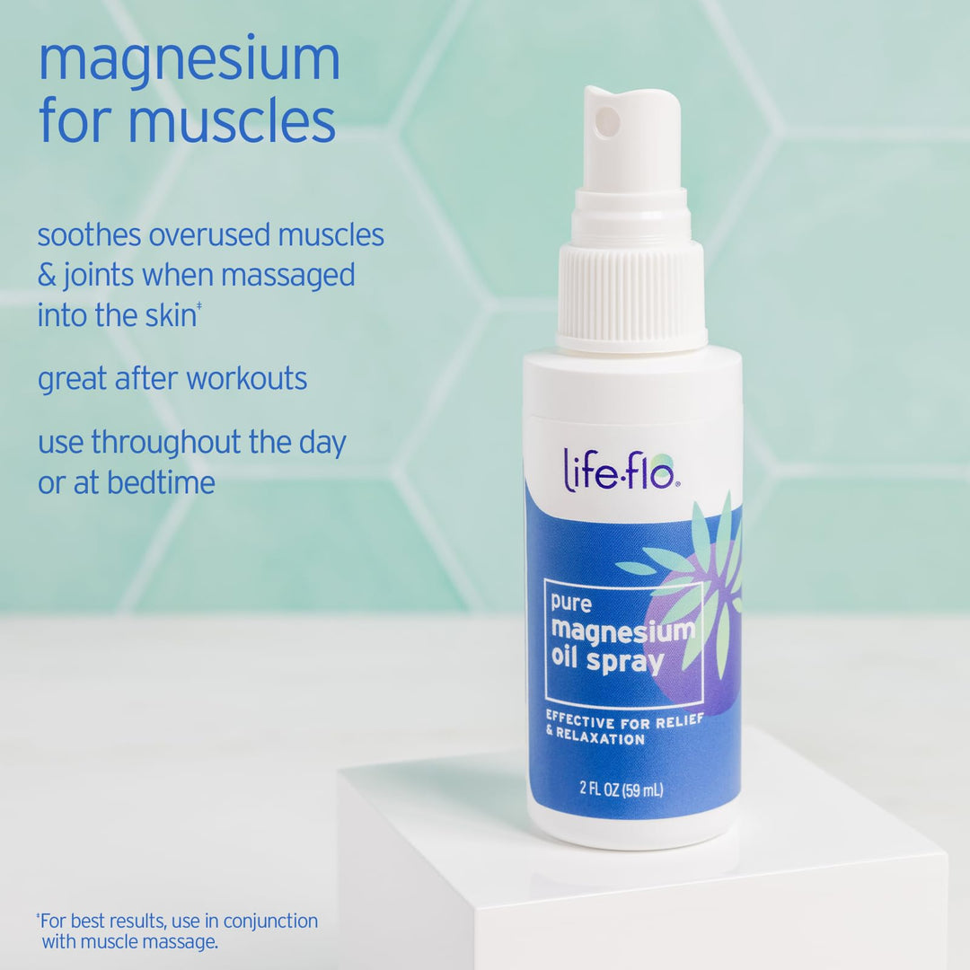 LIFE-FLO Magnesium Oil for Feet and Body - Topical Magnesium Spray Soothes Muscles, Joints When Massaged Into the Skin - Doubles as a Deodorant Spray or Bath Oil, Hypoallergenic, 60-Day Guarantee, 2oz