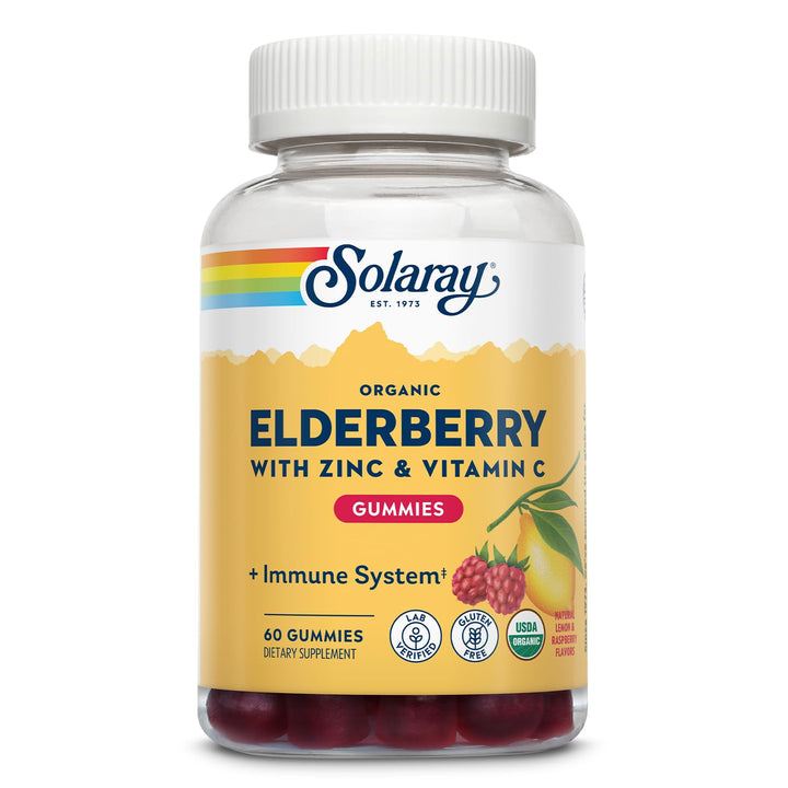 SOLARAY Organic Elderberry Gummies w/Zinc &amp; Vitamin C | Healthy Immune System Support | Gluten Free | 30 Serv, 60 Ct