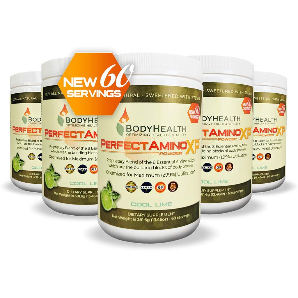 BodyHealth PerfectAmino XP Cool Lime (60 Servings) Best Pre/Post Workout Recovery Drink, 8 Essential Amino Acids Energy Supplement with 50% BCAAs, 100% Organic, 99% Utilization for Maximum Power