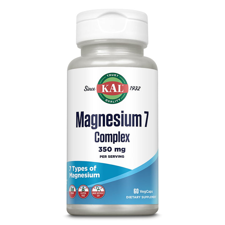 KAL Magnesium Complex 7 - Total Complex with Magnesium Glycinate, Citrate, Malate and More - Relaxation and Whole Body Support Supplements - Vegan, 60-Day Guarantee - 30 Servings - 60 VegCaps