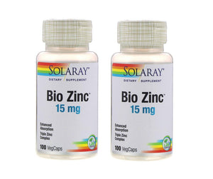 SolaRay Bio Zinc 15 Milligrams Enhanced Absorption Triple Zinc Complex (100 VegCaps) Pack of 2