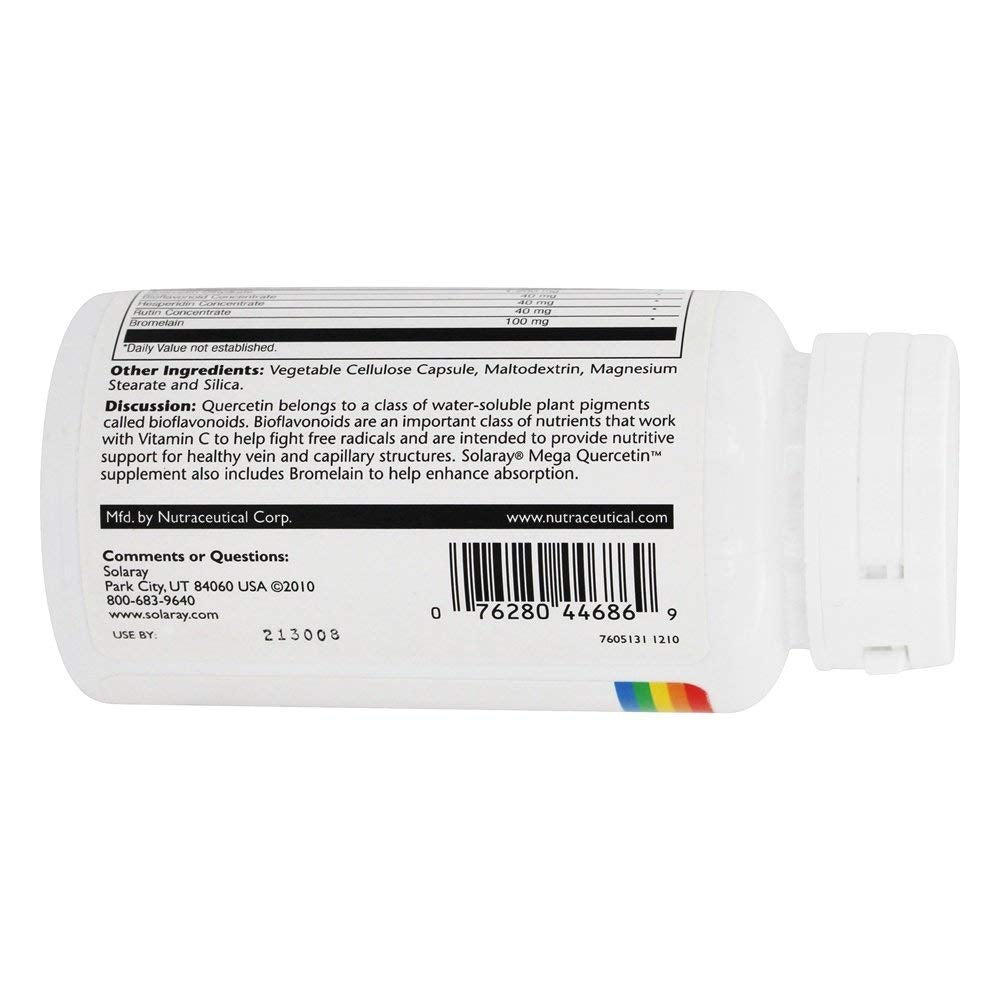 Solaray Mega Quercetin, Healthy Sinus &amp; Immune Support &amp; AMPK Activator, Rutin, Hesperidin &amp; Bromelain, 60 VegCaps