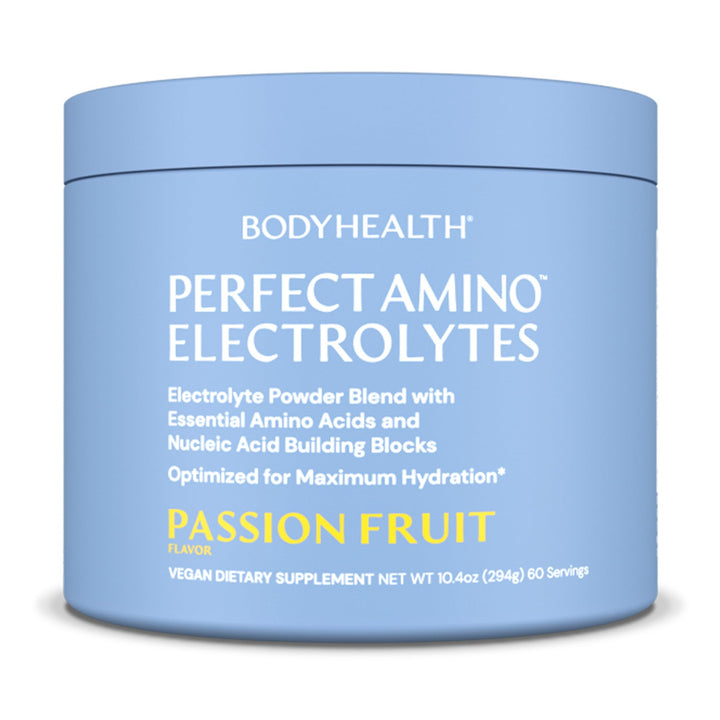 BodyHealth PerfectAmino Electrolytes Powder No Sugar, Hydration Fasting Keto Zero Sugar Electrolytes Drink Mix with Trace Minerals - Passion Fruit - 60 Servings