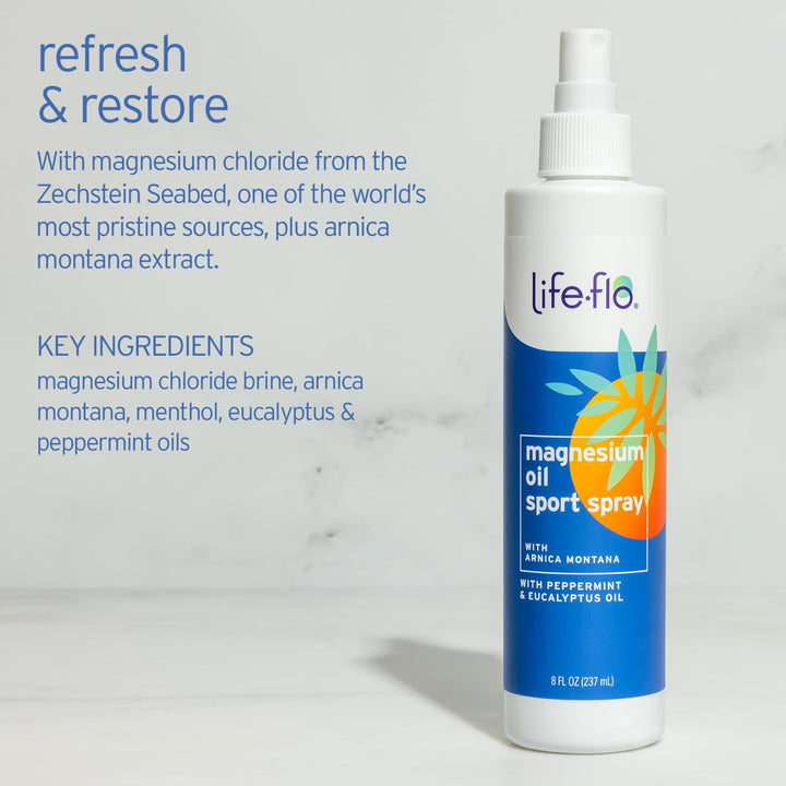 LIFE-FLO Magnesium Oil Sport Spray w/Arnica and Peppermint Oil - Magnesium Spray for Athletes or After Workouts - Soothes Overworked Muscles and Joints When Massaged Into Skin - 60-Day Guarantee, 8oz