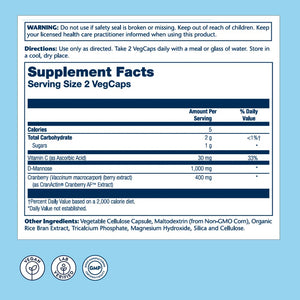 SOLARAY D-Mannose with CranActin Cranberry Supplement 400mg, Urinary Tract Health & Bladder Support Capsules with Vitamin C for Immune Function, Vegan, 60 Day Guarantee, 30 Servings, 60 VegCaps - The Oasis of Health