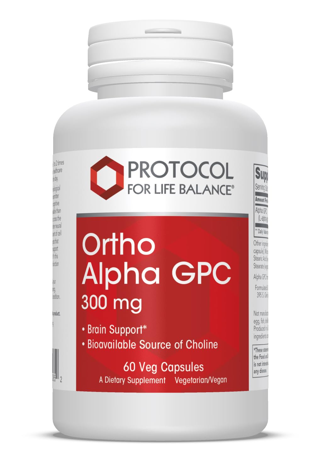 PROTOCOL FOR LIFE BALANCE Ortho Alpha GPC 300 mg, Brain, 60 Veg Caps