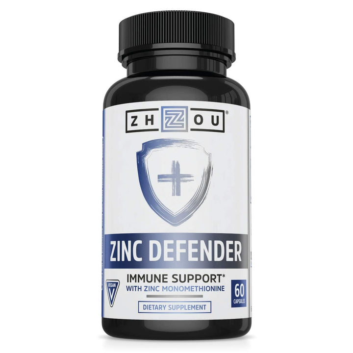 Zhou Zinc Defender - Zinc Supplements for Men &amp; Women, 30mg Per Serving for Immune Health and Mineral Support, Vitamin B6 Support, Pure Vegan Formula, Gluten Free - 60 Capsules