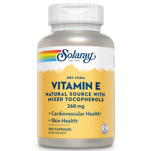 SOLARAY Vitamin E, Dry 400 IU w/Mixed Tocopherols Non-Oily Healthy Cardiac Function, Antioxidant Activity & Skin Health Support 100 Capsules