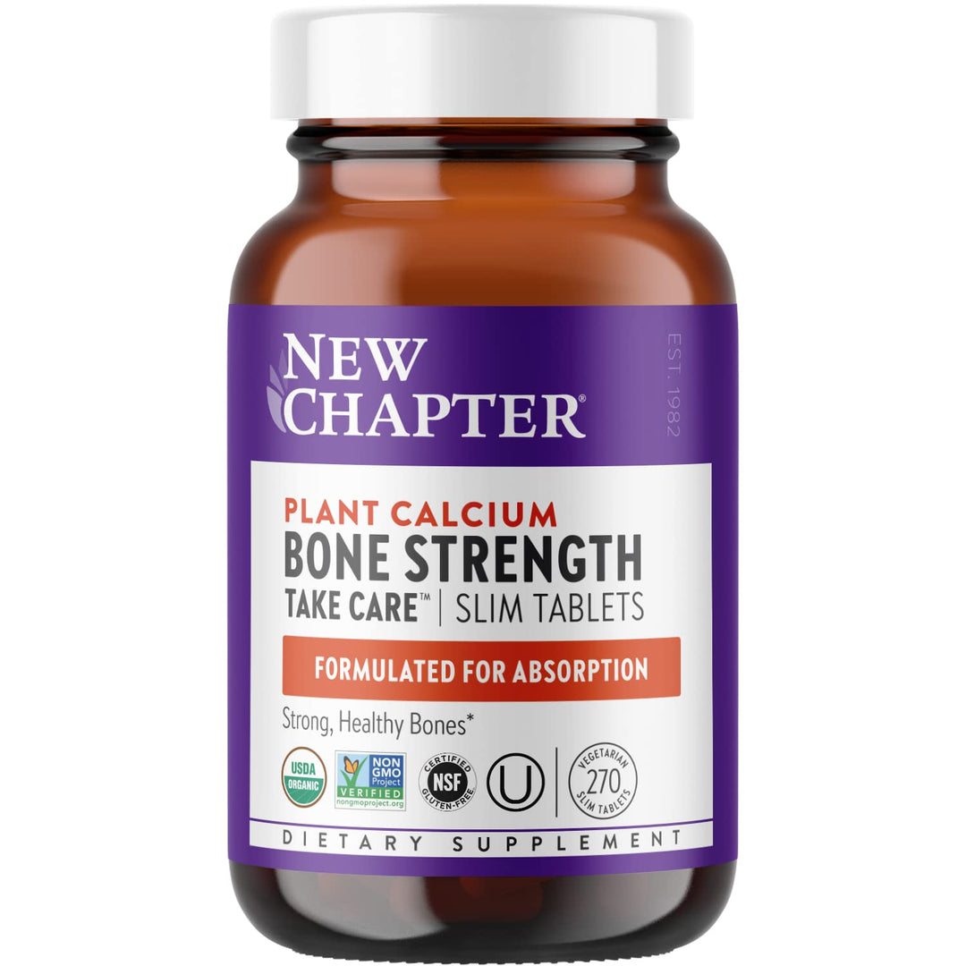 New Chapter Calcium Supplement - Bone Strength Plant-Based USDA Organic Calcium with Magnesium, Vitamin D3+K2, for Bone Health &amp; Joint Mobility, Heart Support, 905 mg dose - 270 Slim Tablets
