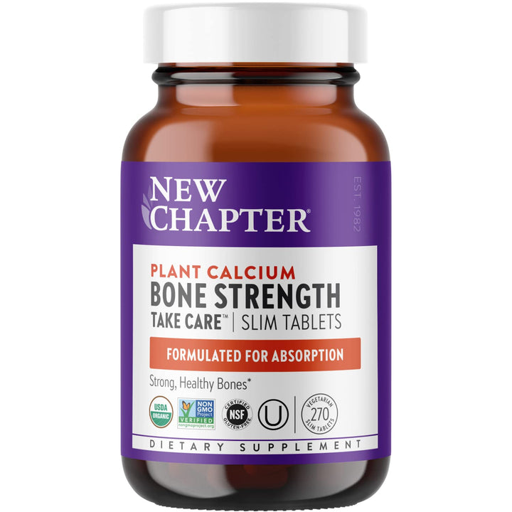 New Chapter Calcium Supplement - Bone Strength Plant-Based USDA Organic Calcium with Magnesium, Vitamin D3+K2, for Bone Health &amp; Joint Mobility, Heart Support, 905 mg dose - 270 Slim Tablets