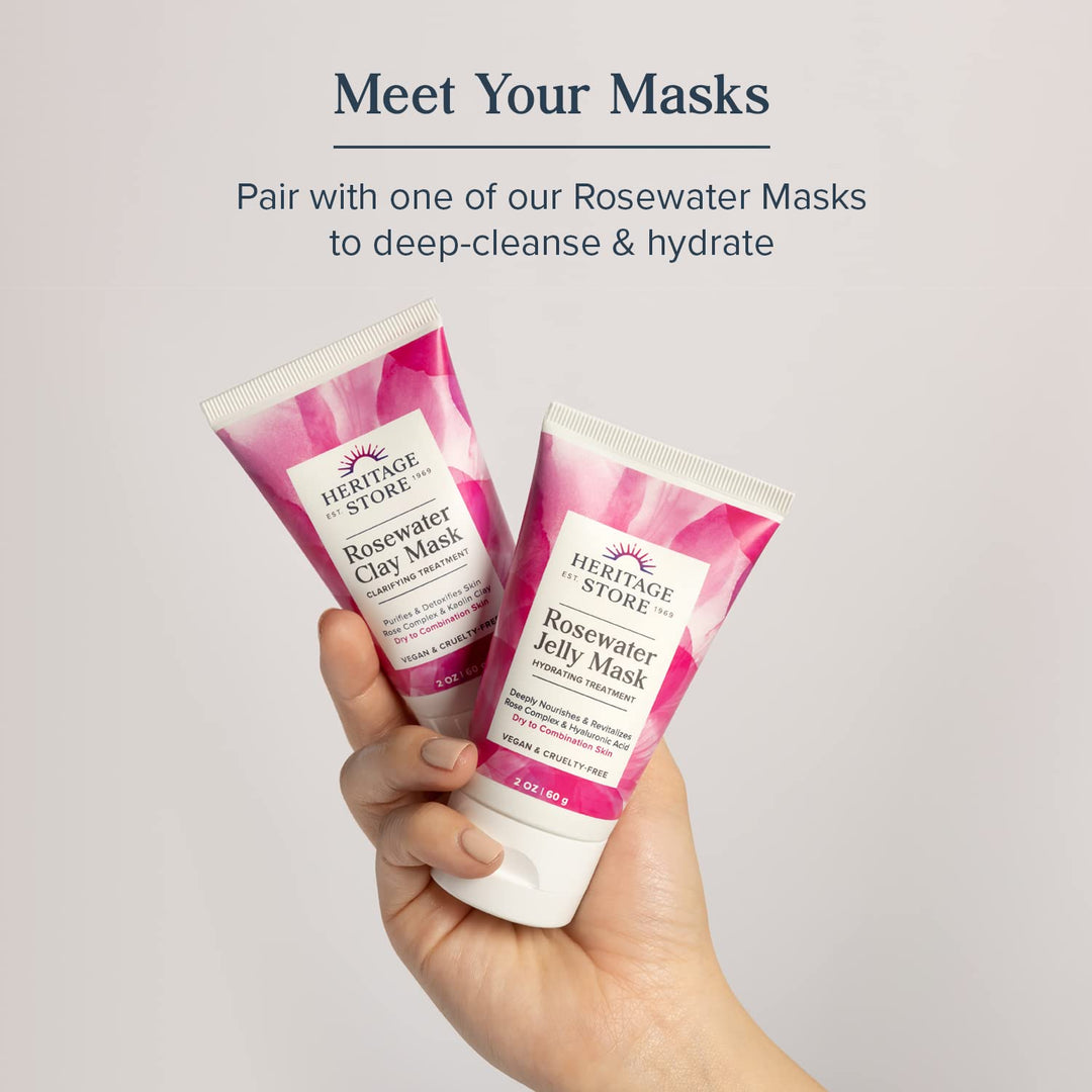 HERITAGE STORE Rosewater Facial Cleanser - Milk Face Wash Purifies and Nourishes w/Squalane, Rose Complex, Dry Skin to Combination Skin Care, Hypoallergenic, pH Balanced, Vegan, 60-Day Guarantee, 4oz
