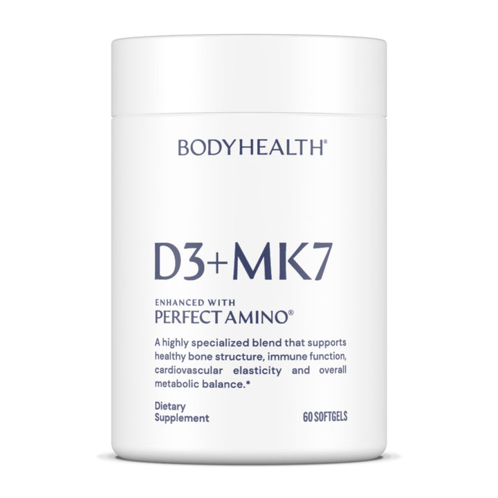 BodyHealth D3 + MK7 - Vitamin D3 5000IU, Vitamin K1, Vitamin K2 - Easy to Swallow Supplement, Supports Bone Strength &amp; Calcium Absorbtion* - 60 Softgels