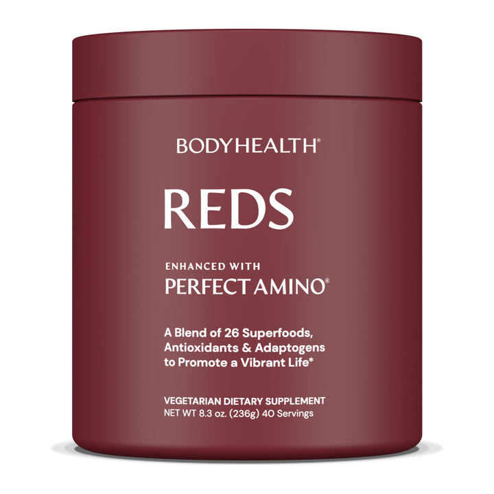 BodyHealth Reds Enhanced with PerfectAmino - Daily Superfood Smoothie Powder with Antioxidants, Adaptogens, Phytonutrients, Fruit, Prebiotics, Probiotics, Fiber, and Protein - 40 Servings