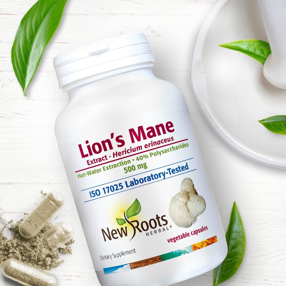 NEW ROOTS HERBAL Lions Mane Supplement Capsules (60 Caps) | 500mg Highly Concentrated Lion&