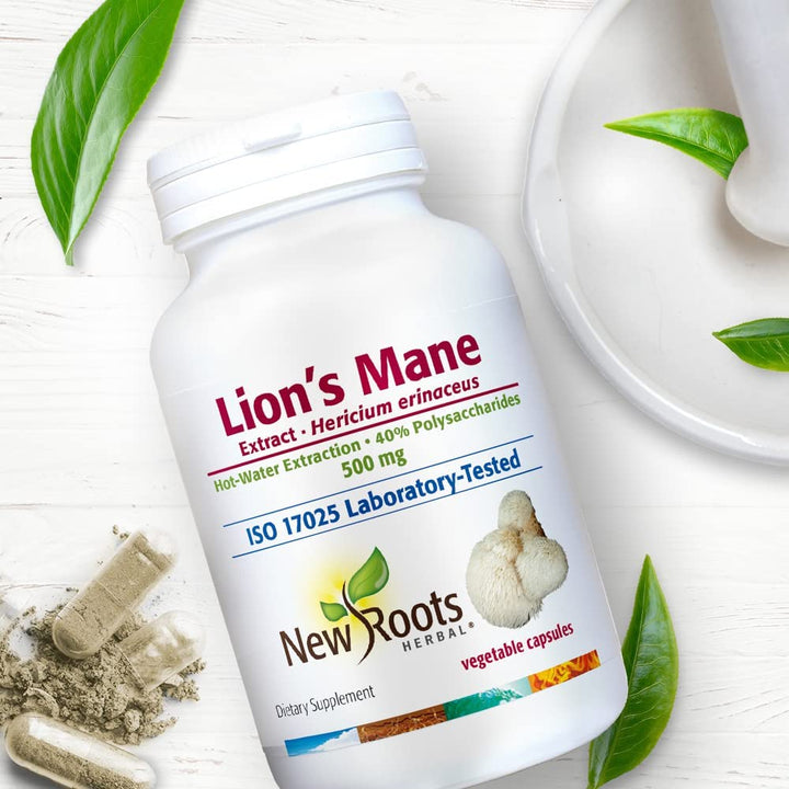 NEW ROOTS HERBAL Lions Mane Supplement Capsules (60 Caps) | 500mg Highly Concentrated Lion&