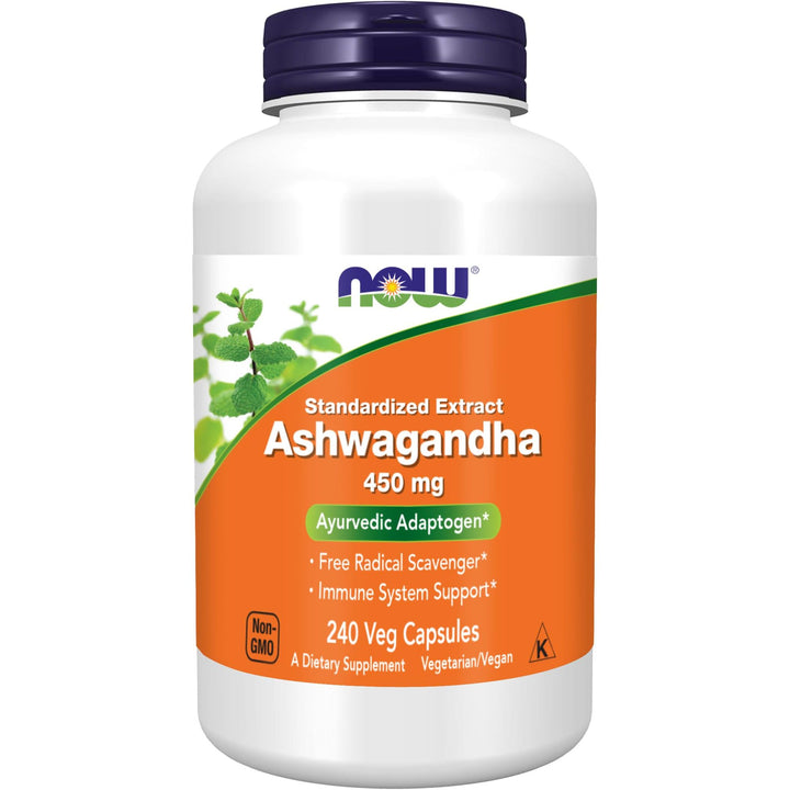 NOW Foods Ashwagandha Extract 450 mg Vegan, Kosher, Non-GMO - 240 Veg Capsules,